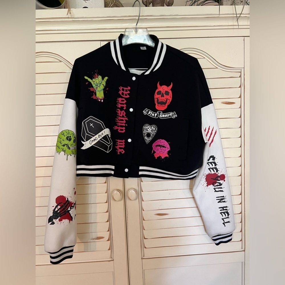 Stay Creepy, Worship me, Varsity Letterman’s Jacket Women’s Sz M
